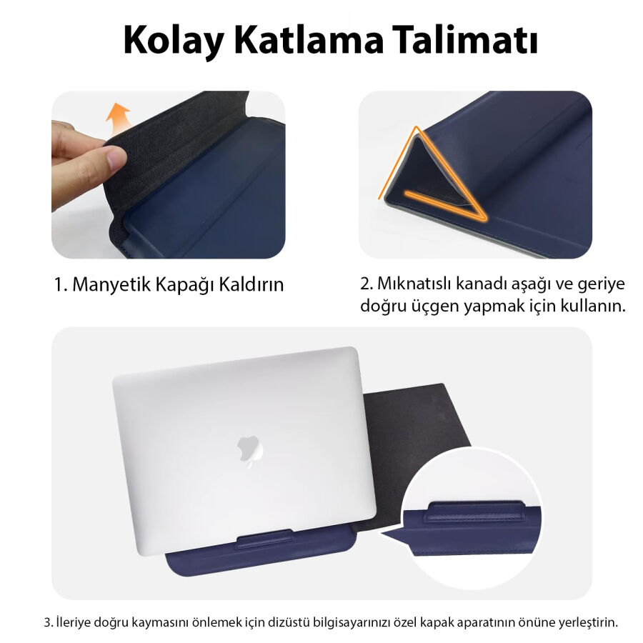 Novoo RT13 4'ü 1 Arada Mousepad Özellikli & Kart Yuvalı Laptop Standı ve Koruma Kılıfı Lacivert - 3