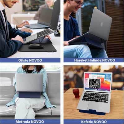 Novoo RT13 4'ü 1 Arada Mousepad Özellikli & Kart Yuvalı Laptop Standı ve Koruma Kılıfı Lacivert - 7