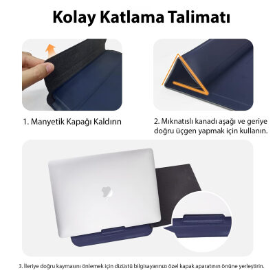 Novoo RT13 4'ü 1 Arada Mousepad Özellikli & Kart Yuvalı Laptop Standı ve Koruma Kılıfı Lacivert - 3