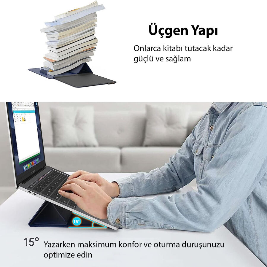 Novoo RT13 4'ü 1 Arada Mousepad Özellikli & Kart Yuvalı Laptop Standı ve Koruma Kılıfı Lacivert - 5