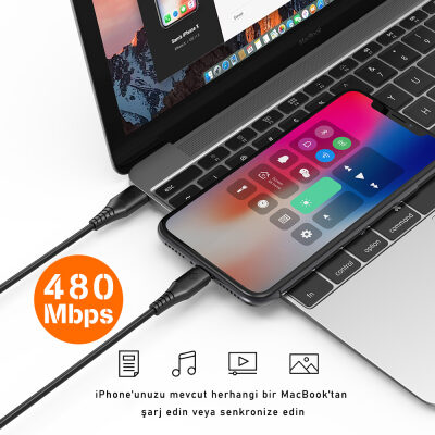 Novoo Type-C iPhone Lightning Hızlı Şarj Kablosu Siyah 1.8 Metre - 7