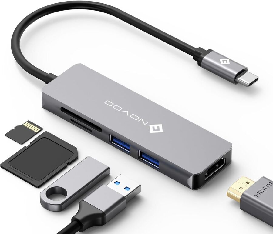 Novoo Type-C to 2*USB-A 3.0 4K HDMI TF SD Kart Okuyucu Dönüştürücü HUB - 1