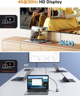 Novoo Type-C to 2*USB-A 3.0 4K HDMI TF SD Kart Okuyucu Dönüştürücü HUB - 4