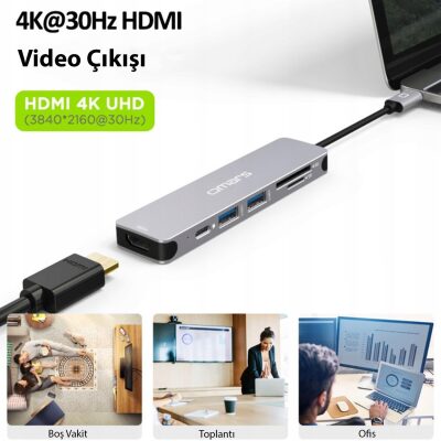 Novoo Type-C to 2*USB-A 3.0 PD 100W 4K HDMI TF SD Kart Okuyucu Dönüştürücü HUB - 3