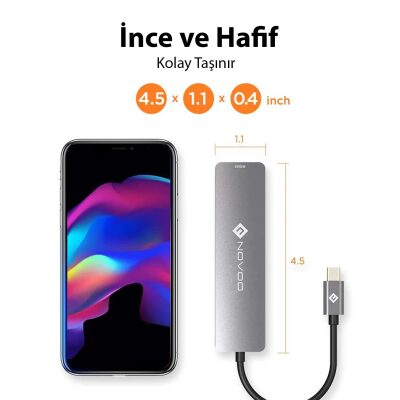 Novoo Type-C to 2*USB-A 3.0 PD 100W 4K HDMI TF SD Kart Okuyucu Dönüştürücü HUB - 2