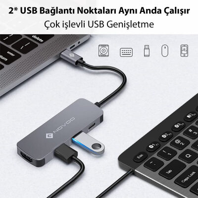 Novoo Type-C to 2*USB-A 4K HDMI PD 100W Dönüştürücü Adaptör - 4