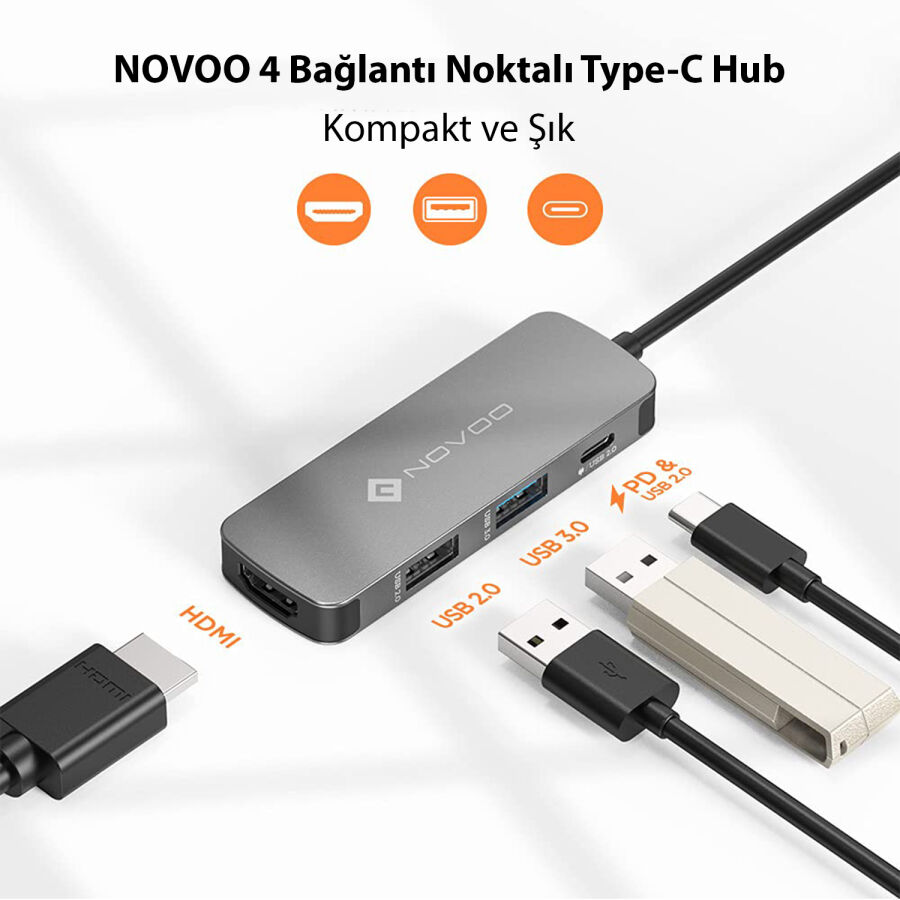 Novoo Type-C to 2*USB-A 4K HDMI PD 100W Dönüştürücü Adaptör - 2