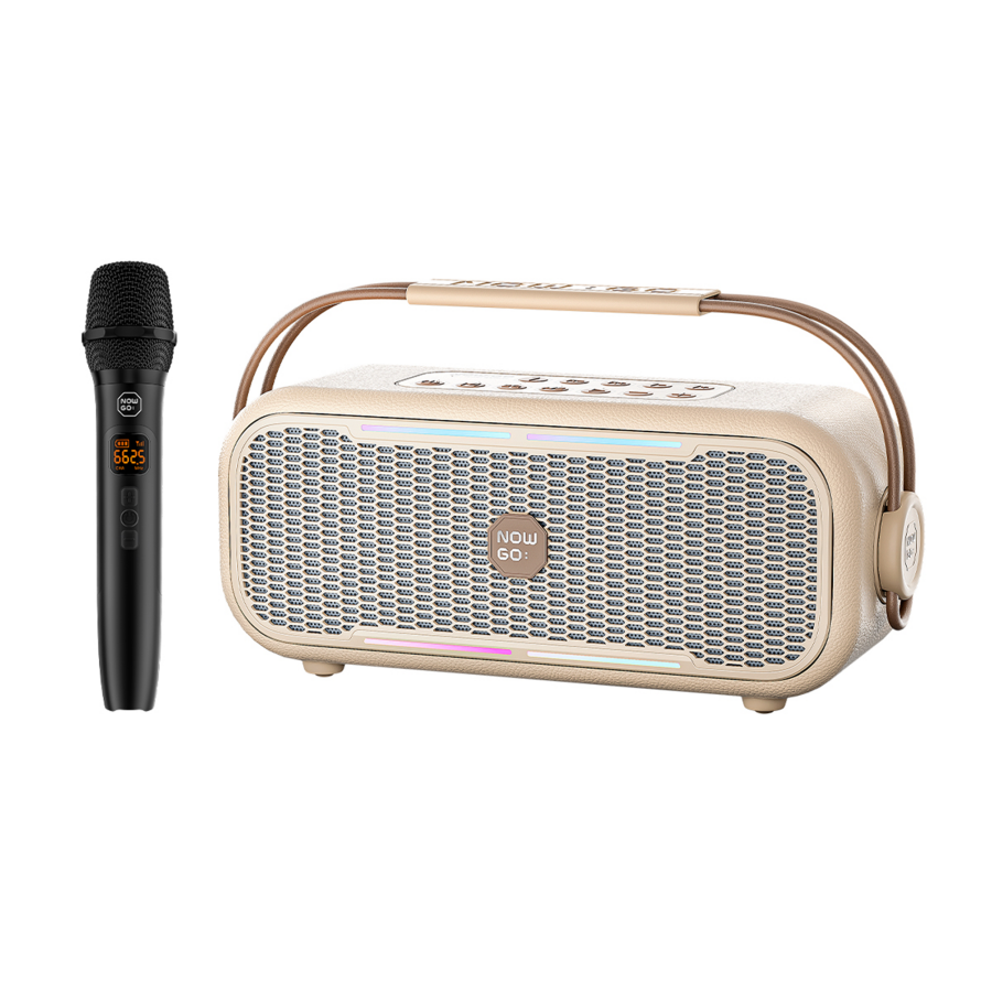 NowGo C1 100W Taşınabilir RGB IPX4 Bluetooth Hoparlör Mikrofonlu Karaoke Sistemi Bej - 1