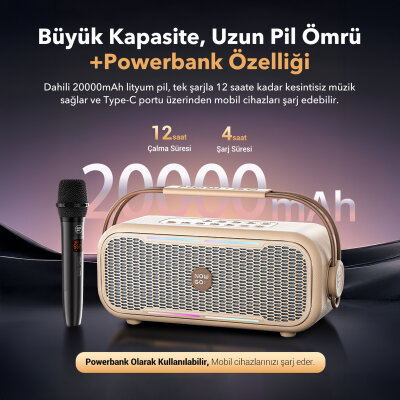 NowGo C1 100W Taşınabilir RGB IPX4 Bluetooth Hoparlör Mikrofonlu Karaoke Sistemi Bej - 4