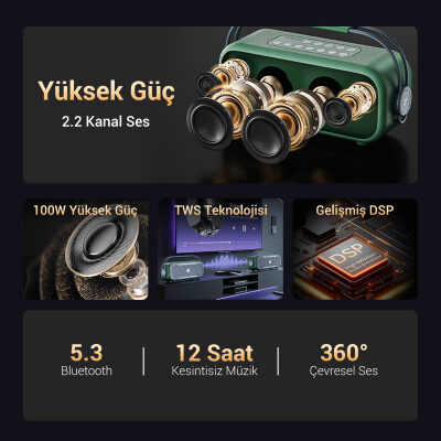 NowGo C1 100W Taşınabilir RGB IPX4 Bluetooth Hoparlör Mikrofonlu Karaoke Sistemi Bej - 3