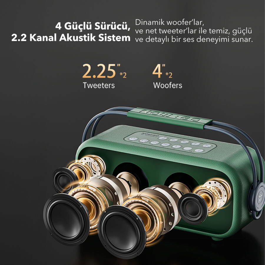 NowGo C1 100W Taşınabilir RGB IPX4 Bluetooth Hoparlör Mikrofonlu Karaoke Sistemi Bej - 5