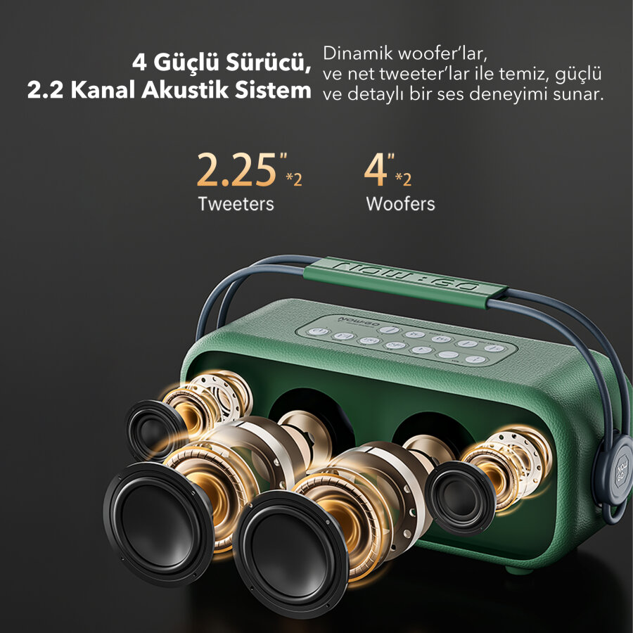 NowGo C1 100W Taşınabilir RGB IPX4 Bluetooth Hoparlör Mikrofonlu Karaoke Sistemi Yeşil - 5