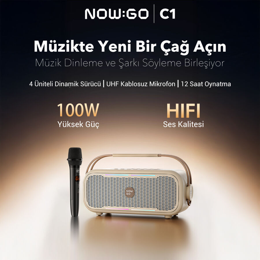 NowGo C1 100W Taşınabilir RGB IPX4 Bluetooth Hoparlör Mikrofonlu Karaoke Sistemi Yeşil - 2