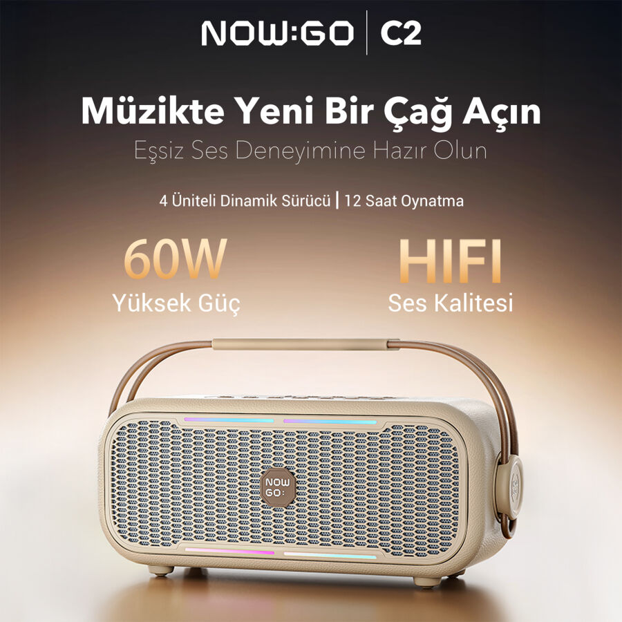 NOWGO C2 60W Bluetooth Hoparlör RGB IPX4 Taşınabilir Karaoke Sistemi Bej - 2