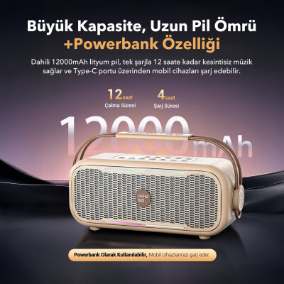 NOWGO C2 60W Bluetooth Hoparlör RGB IPX4 Taşınabilir Karaoke Sistemi Bej - 4