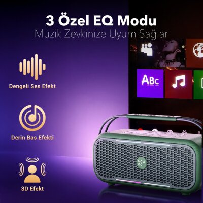 NOWGO C2 60W Bluetooth Hoparlör RGB IPX4 Taşınabilir Karaoke Sistemi Yeşil - 7