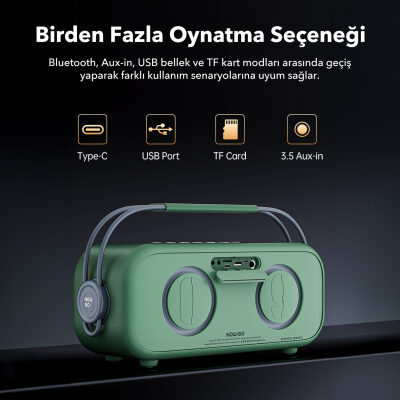 NOWGO C2 60W Mikrofonlu Bluetooth Hoparlör RGB IPX4 Taşınabilir Karaoke Sistemi Bej - 9