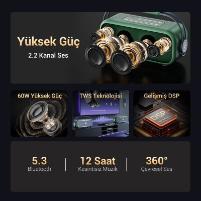 NOWGO C2 60W Mikrofonlu Bluetooth Hoparlör RGB IPX4 Taşınabilir Karaoke Sistemi Bej - 3