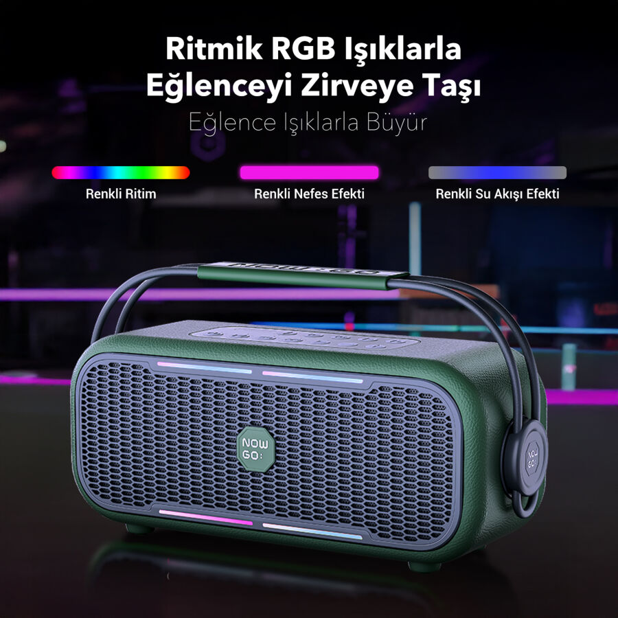 NOWGO C2 60W Mikrofonlu Bluetooth Hoparlör RGB IPX4 Taşınabilir Karaoke Sistemi Yeşil - 7