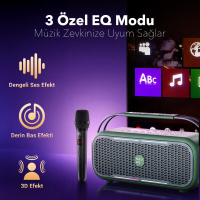 NOWGO C2 60W Mikrofonlu Bluetooth Hoparlör RGB IPX4 Taşınabilir Karaoke Sistemi Yeşil - 8
