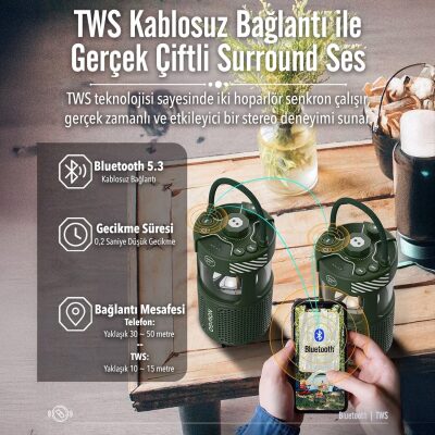 NowGo F1 20W Bluetoooth Hoparlör Taşınabilir Powerbank Kamp Feneri Bej - 9