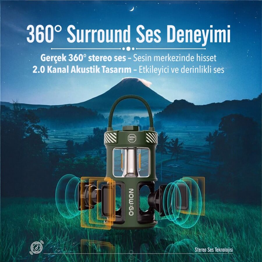 NowGo F1 20W Bluetoooth Hoparlör Taşınabilir Powerbank Kamp Feneri Bej - 10