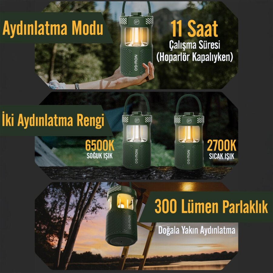 NowGo F1 20W Bluetoooth Hoparlör Taşınabilir Powerbank Kamp Feneri Siyah - 3