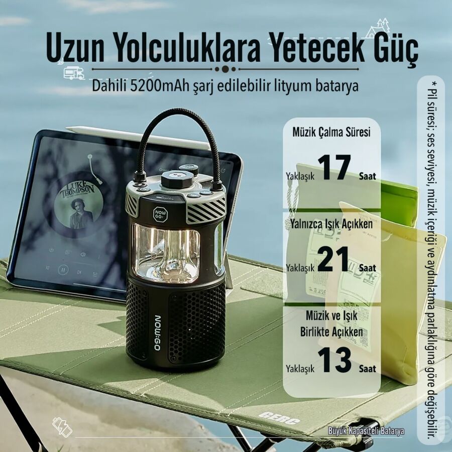 NowGo F1 20W Bluetoooth Hoparlör Taşınabilir Powerbank Kamp Feneri Siyah - 11