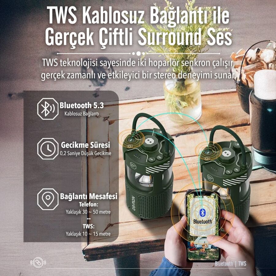 NowGo F1 20W Bluetoooth Hoparlör Taşınabilir Powerbank Kamp Feneri Yeşil - 9