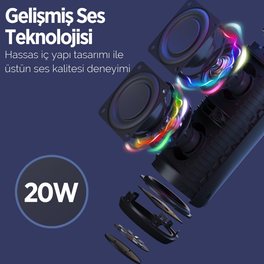 NowGo F6 20W RGB Speaker Su Geçirmez Taşınabilir Kablosuz Bluetooth Hoparlör Gri - 4