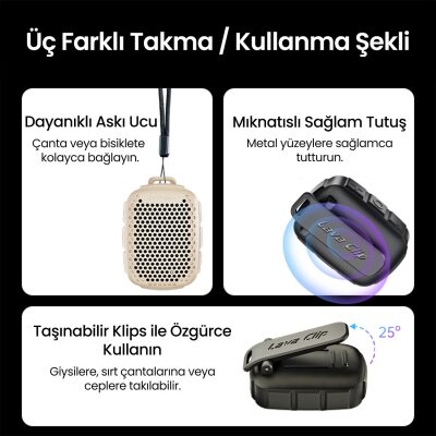 NowGo Lava Clip 5W Klipsli Su Geçirmez Taşınabilir Mini Bluetooth Hoparlör Siyah - 5