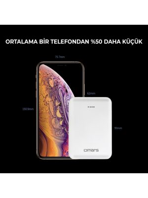 Omars 10000 mAh PD 20W Mini Powerbank Çift Çıkışlı Type-C & USB-A Beyaz - 4