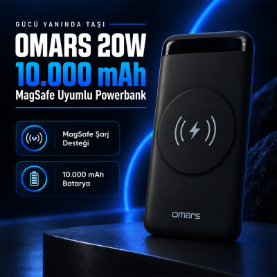 Omars 20W 10000mAh Kablosuz Şarj Powerbank LED Göstergeli USB Type-C ve Magsafe Uyumlu - 2