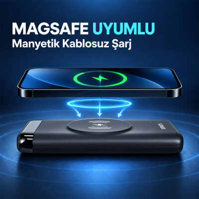 Omars 20W 10000mAh Kablosuz Şarj Powerbank LED Göstergeli USB Type-C ve Magsafe Uyumlu - 3