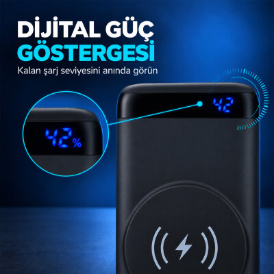 Omars 20W 10000mAh Kablosuz Şarj Powerbank LED Göstergeli USB Type-C ve Magsafe Uyumlu - 5