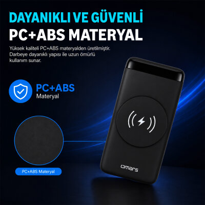 Omars 20W 10000mAh Kablosuz Şarj Powerbank LED Göstergeli USB Type-C ve Magsafe Uyumlu - 6