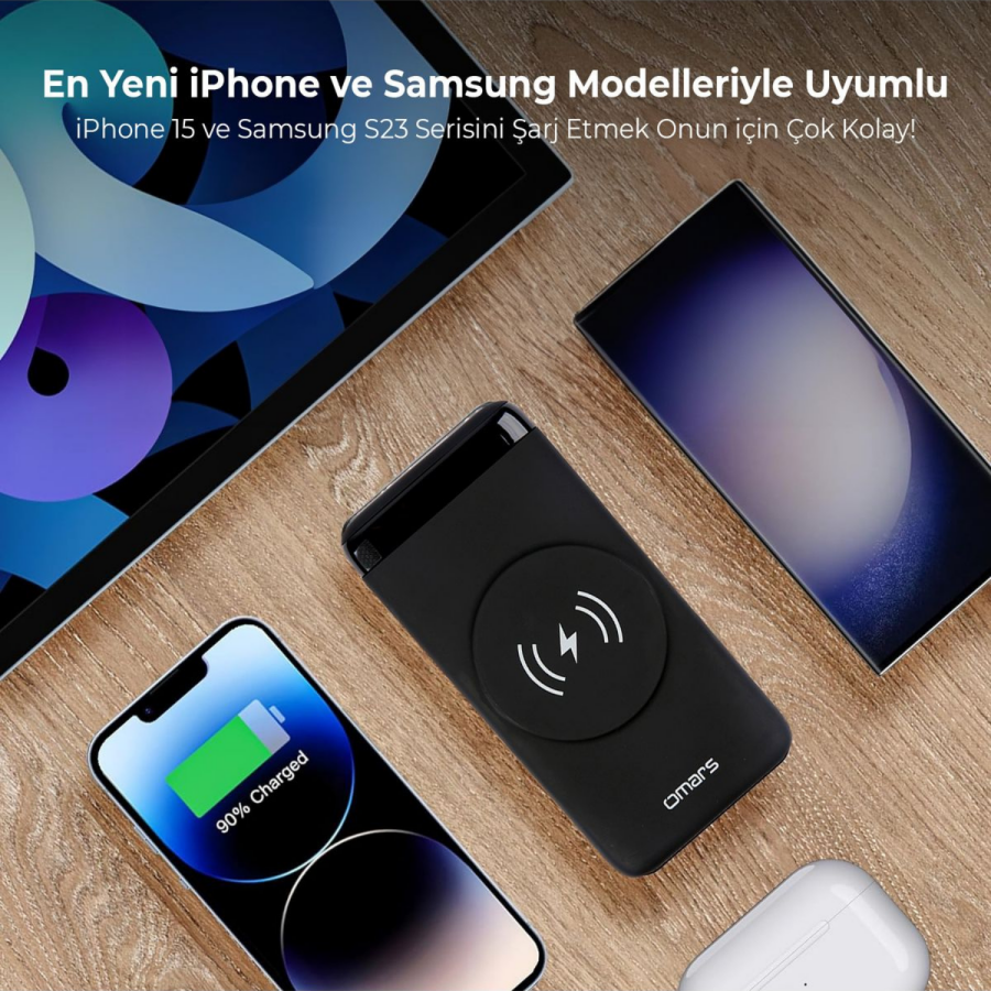 Omars 20W 10000mAh Kablosuz Şarj Powerbank LED Göstergeli USB Type-C ve Magsafe Uyumlu - 5