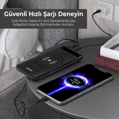 Omars 20W 10000mAh Kablosuz Şarj Powerbank LED Göstergeli USB Type-C ve Magsafe Uyumlu - 6