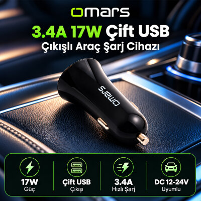 Omars 3.4A 17W Çift USB Çıkışlı Araç Şarj Cihazı - 3