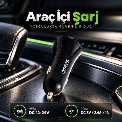 Omars 3.4A 17W Çift USB Çıkışlı Araç Şarj Cihazı - 4