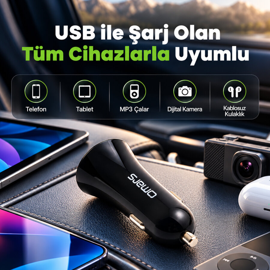 Omars 3.4A 17W Çift USB Çıkışlı Araç Şarj Cihazı - 6