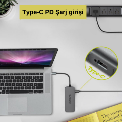 Omars 4 Port USB-C Hub 4K HDMI Video Transferi USB 3.1 PD USB-A ve Type-C Hub Çoklayıcı Adaptör - 5