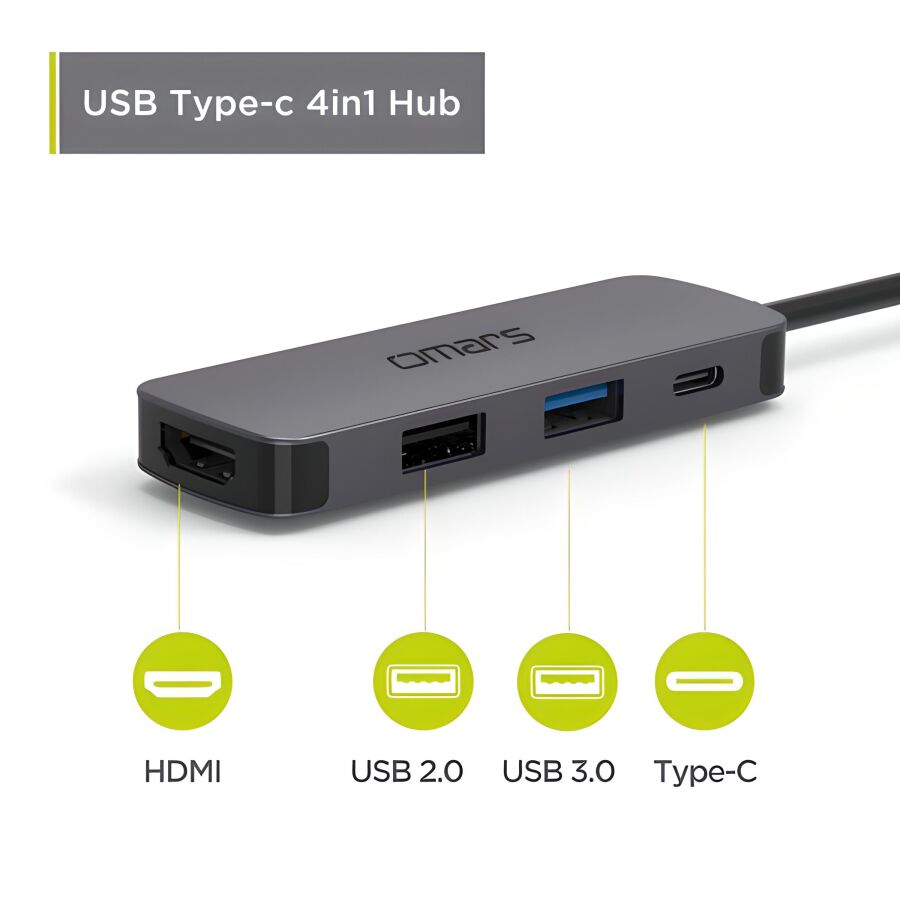 Omars 4 Port USB-C Hub 4K HDMI Video Transferi USB 3.1 PD USB-A ve Type-C Hub Çoklayıcı Adaptör - 4