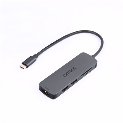 Omars 5 Port Type-C 4K HDMI Video Transferi 5Gbps USB 3.1 SD/TF Kart Uyumlu Hub Çoklayıcı Adaptör - 1
