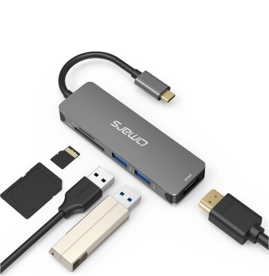 Omars 5 Port Type-C 4K HDMI Video Transferi 5Gbps USB 3.1 SD/TF Kart Uyumlu Hub Çoklayıcı Adaptör - 2