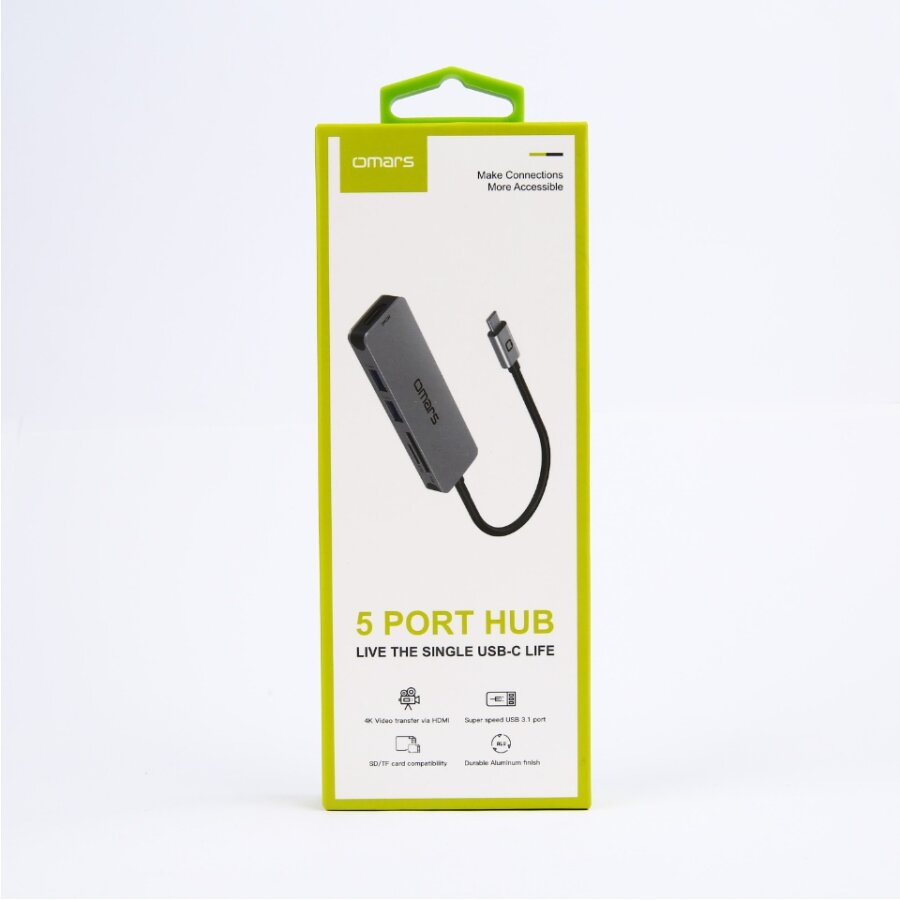 Omars 5 Port Type-C 4K HDMI Video Transferi 5Gbps USB 3.1 SD/TF Kart Uyumlu Hub Çoklayıcı Adaptör - 6