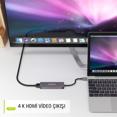 Omars 5 Port Type-C 4K HDMI Video Transferi 5Gbps USB 3.1 SD/TF Kart Uyumlu Hub Çoklayıcı Adaptör - 4