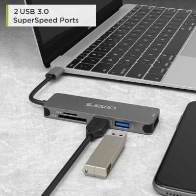 Omars 5 Port Type-C 4K HDMI Video Transferi 5Gbps USB 3.1 SD/TF Kart Uyumlu Hub Çoklayıcı Adaptör - 5