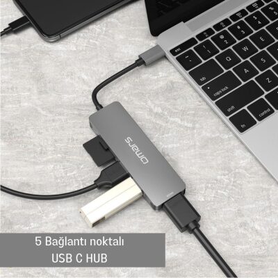 Omars 5 Port Type-C 4K HDMI Video Transferi 5Gbps USB 3.1 SD/TF Kart Uyumlu Hub Çoklayıcı Adaptör - 3
