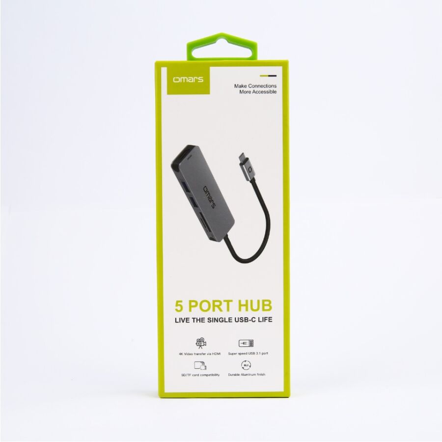 Omars 5 Port Type-C 4K HDMI Video Transferi 5Gbps USB 3.1 SD/TF Kart Uyumlu Hub Çoklayıcı Adaptör - 6